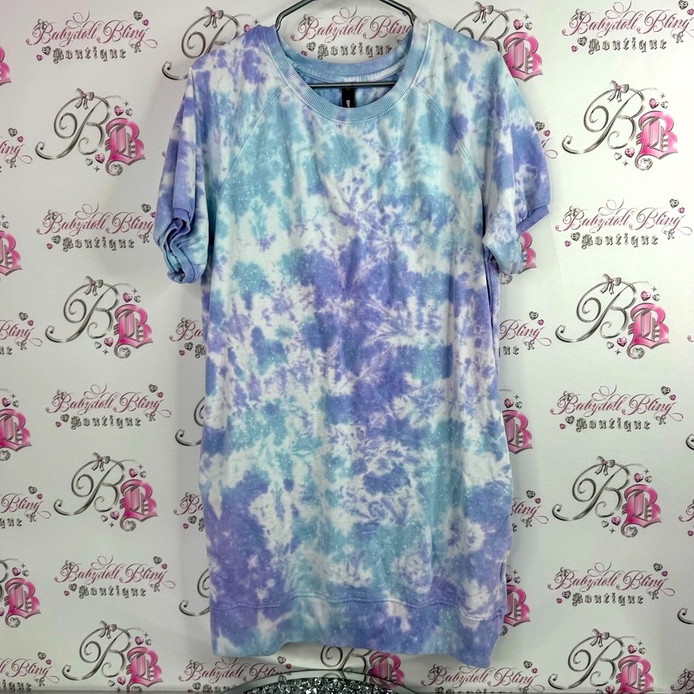 Design Lab dress long boho Blue Tie-Dye Top tee shirt style long dress